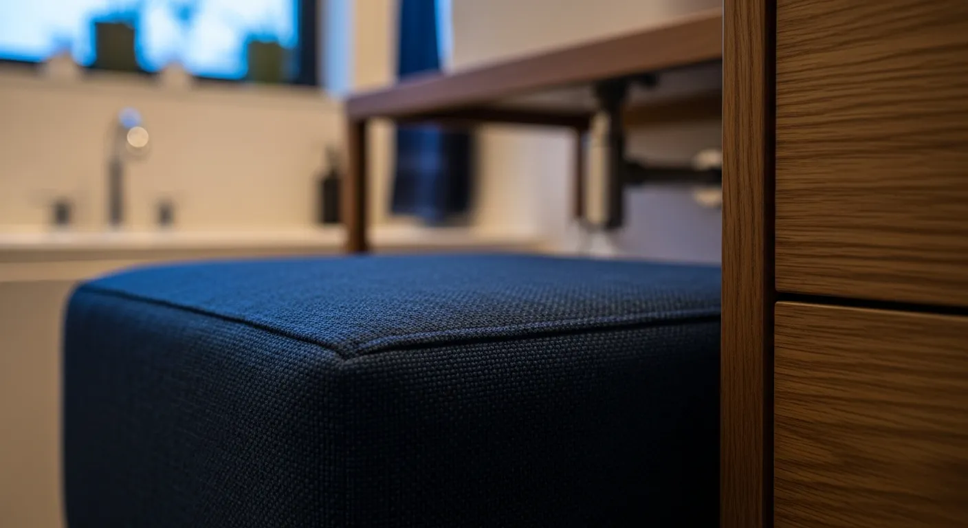 Modern minimalist bathroom ideas with deep blue cabinets