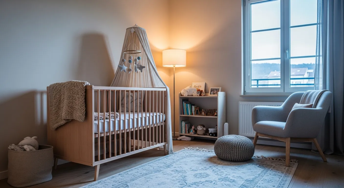 Clean lines and modern beige decor in a serene baby room