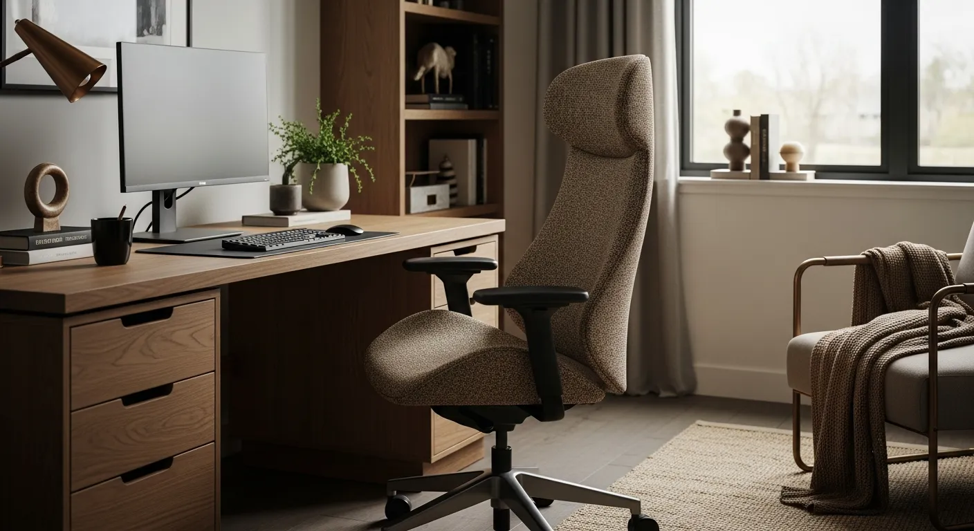 Final result of stunning Modern Home Office ideas featuring a minimalist desk and bronze decor