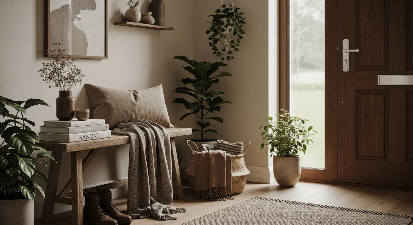 Coffee tones and elegant minimalist decor in a styled modern entryway