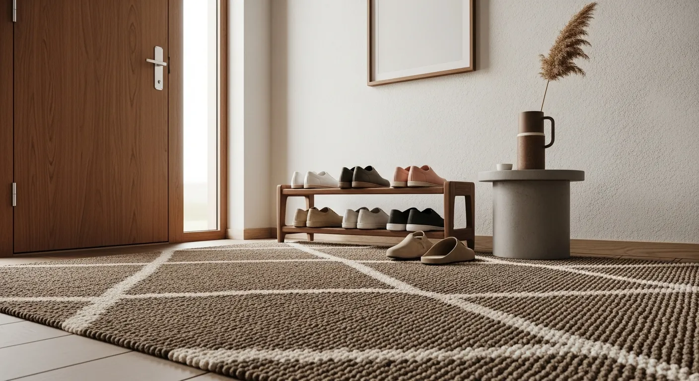 Welcoming entryway design with warm mocha walls and sleek furniture