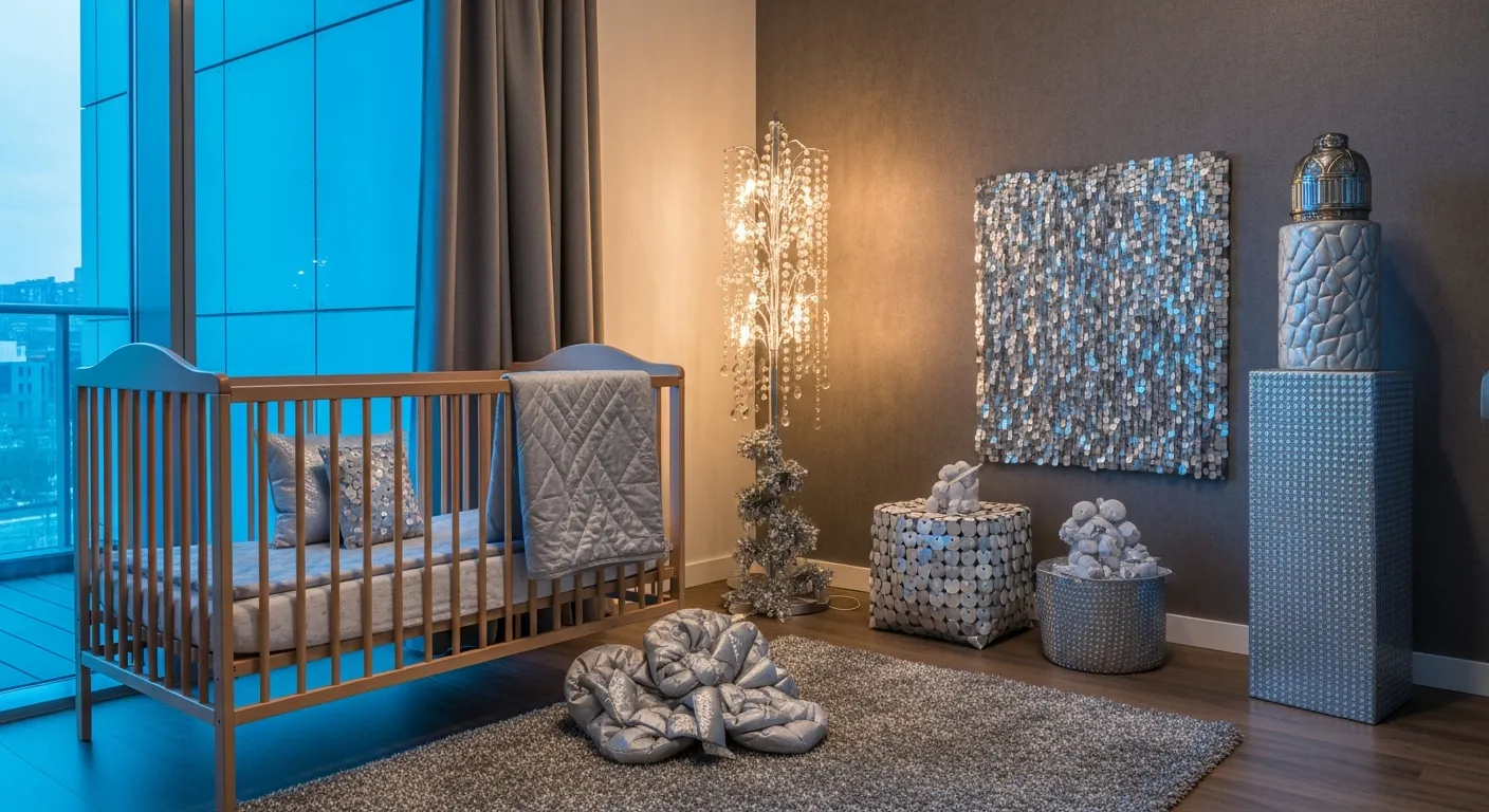 Color combination examples for Modern Nursery and Kids Room ideas featuring soft metallic silver