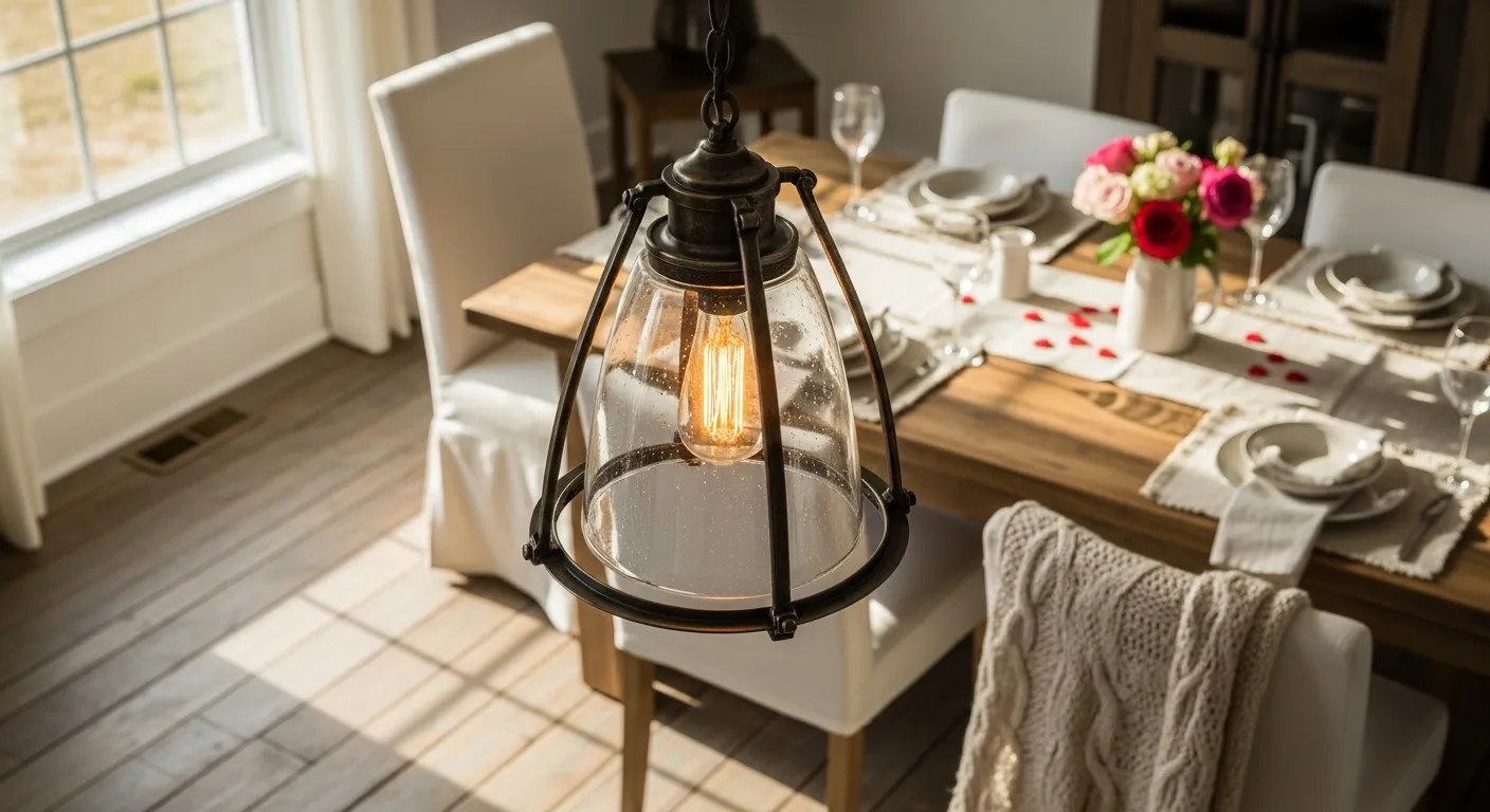 Welcoming off-white tones creating a cozy farmhouse dining space for romantic family meals