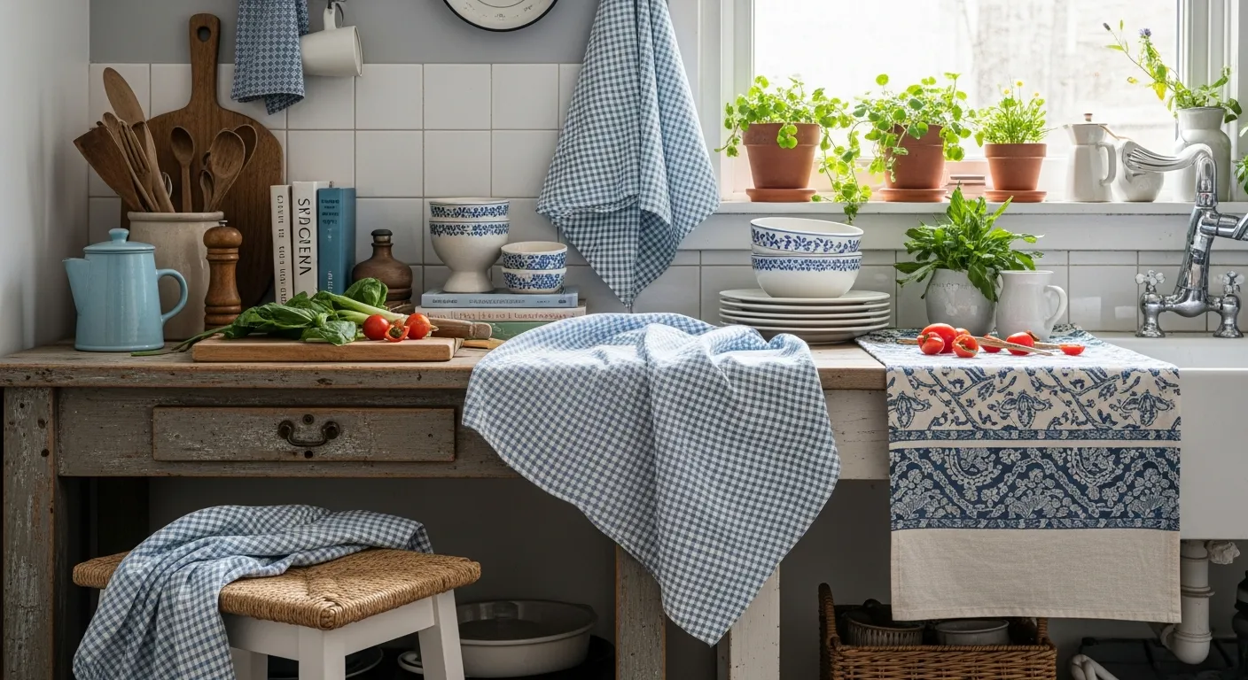 Vintage sky blue cabinetry and styled open shelving showing budget friendly kitchen designs