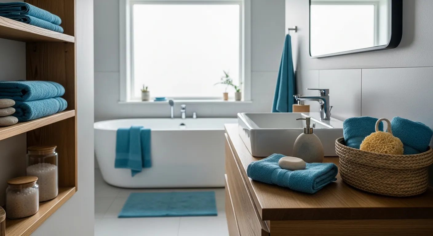 Completed sky blue Scandi bathroom ideas makeover