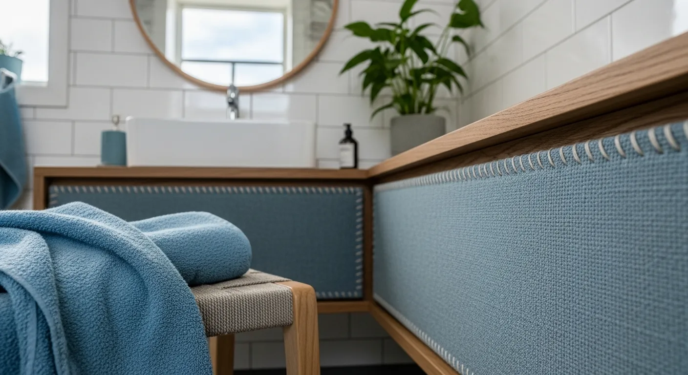 Modern Scandi bathroom ideas with floating vanity and natural wood textures