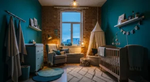 Top Teal Industrial Nursery & Kids Room Ideas