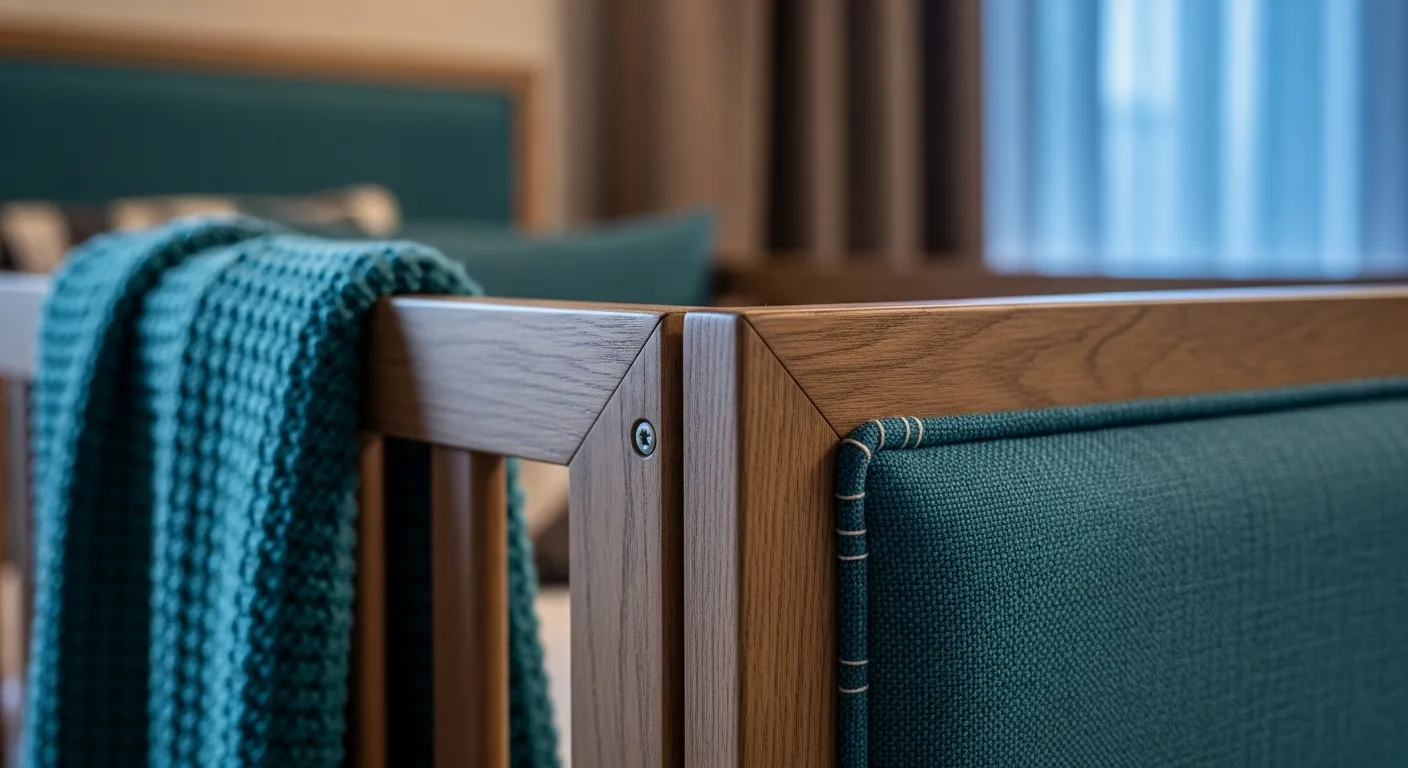 Essential vintage metal crib and reclaimed wood dresser for a teal industrial kids room