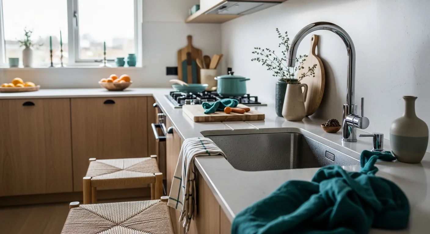 Budget friendly renovation for Japandi kitchen ideas with teal accents