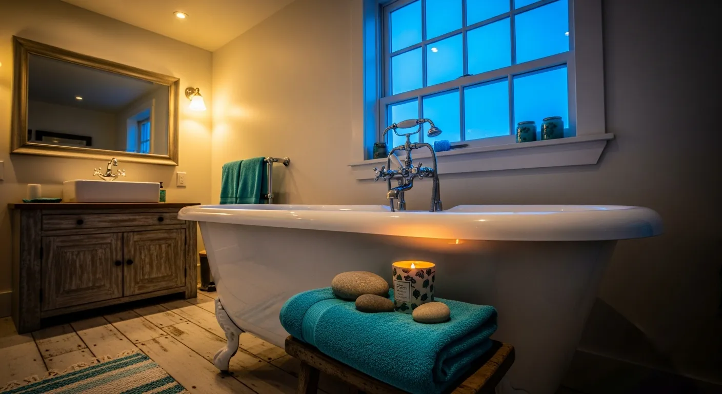 Design inspiration for farmhouse bathrooms using turquoise vanities