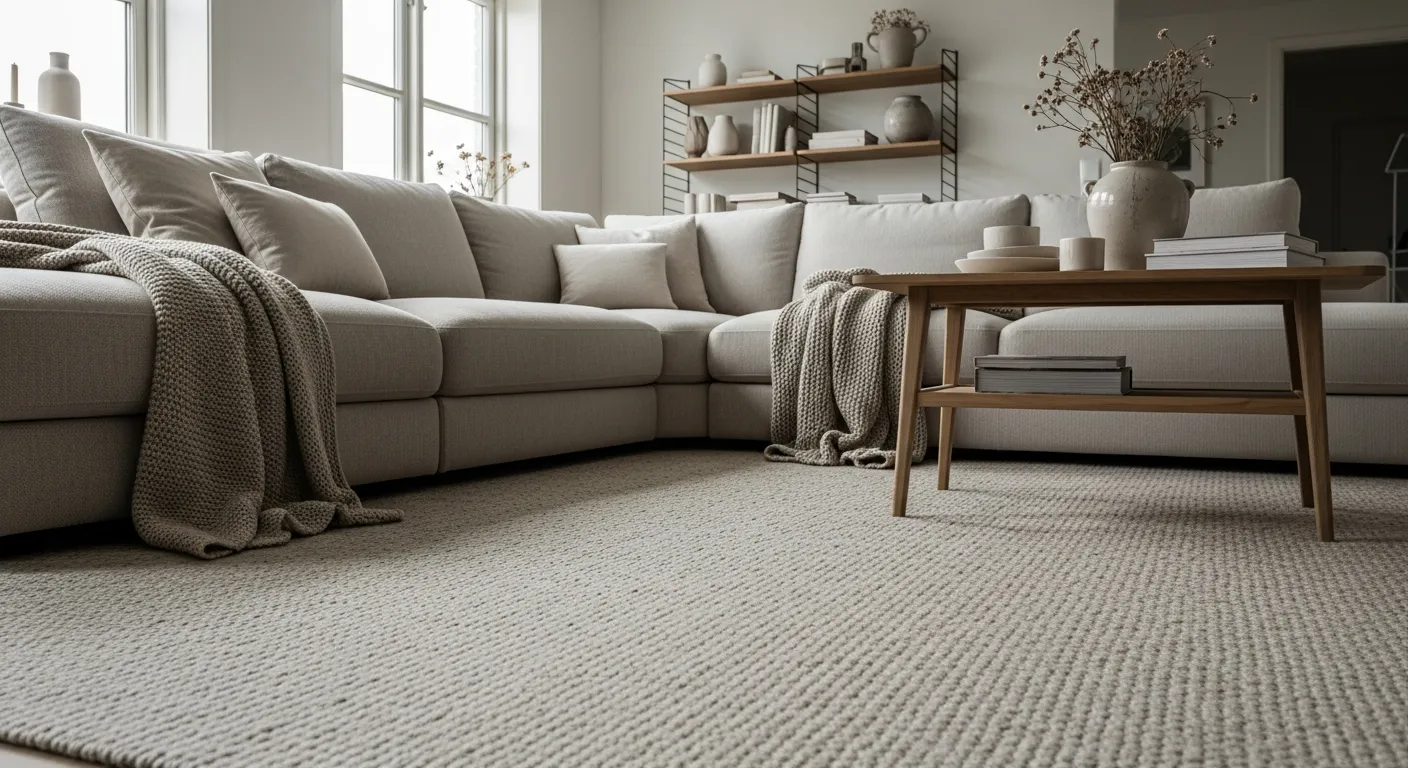 Inviting beige Scandi living room decor with natural wood elements