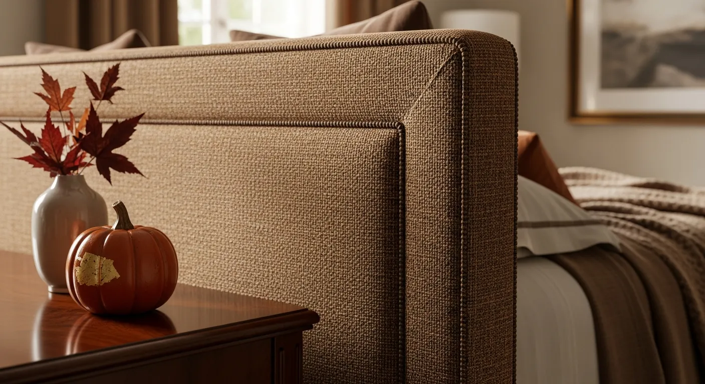 Elegant bedroom furniture featuring rich mocha velvet textiles and a classic tufted headboard.