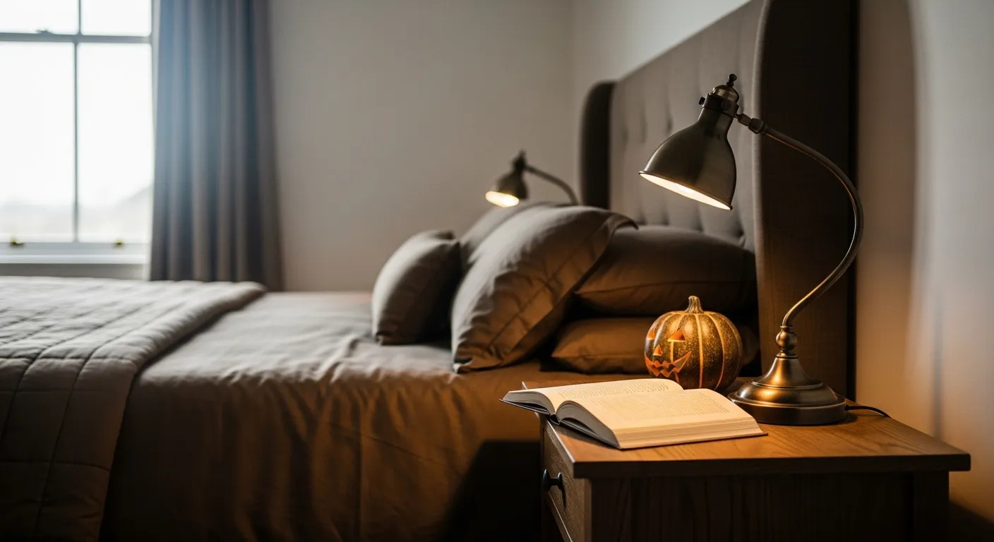 Five-star hotel style master bedroom featuring mocha velvet bedding and an elegant tufted headboard.
