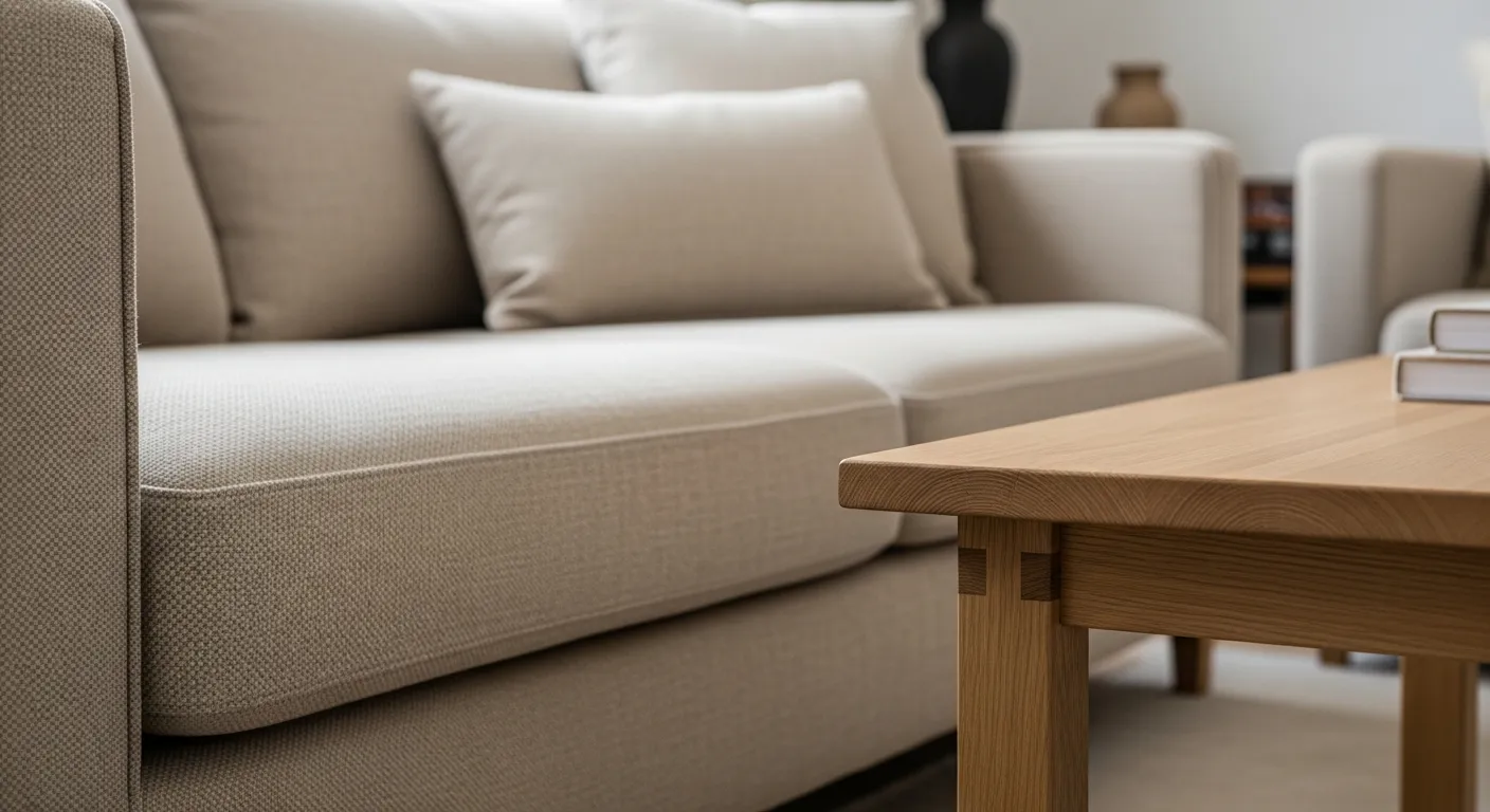 Furniture for Scandi living room ideas featuring a beige sofa and light oak accents