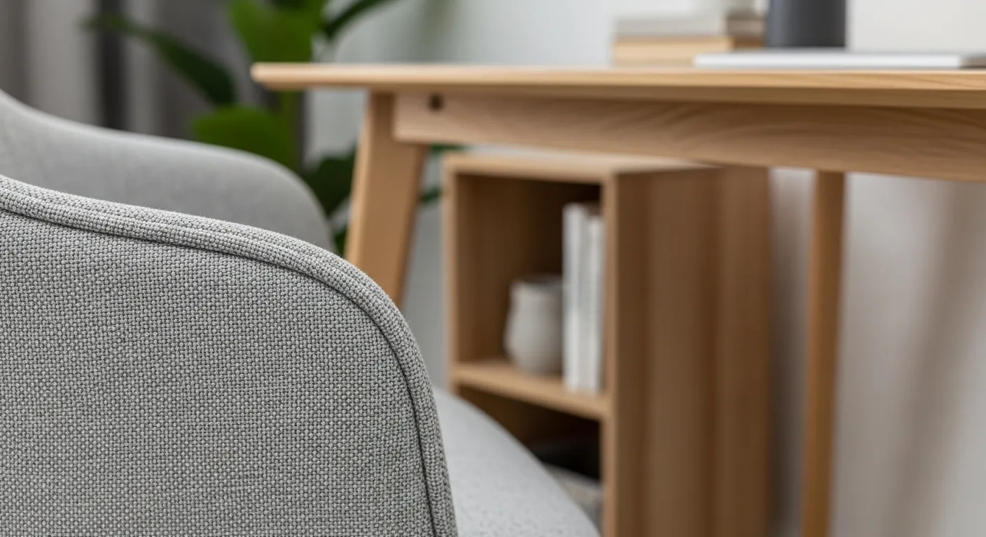Sleek minimalist wooden desk with natural wood accents essential for Scandi home office setups.