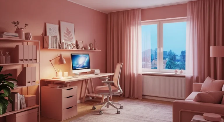 Beautiful Minimalist Home Office Ideas in Blush Pink