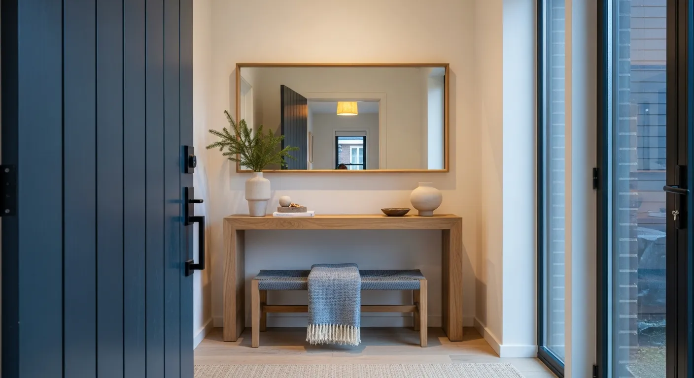 Modern decor accents featuring dusty blue and neutral winter color palette