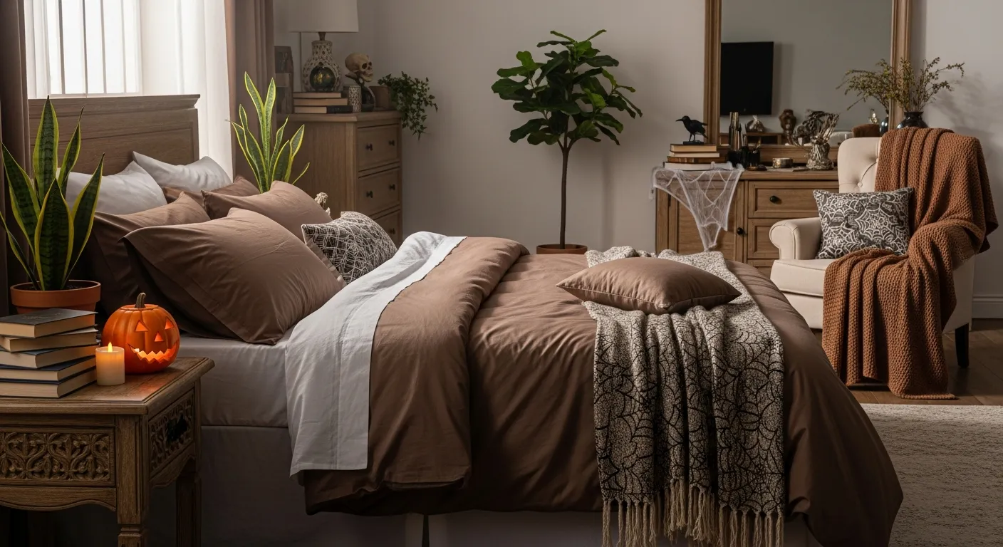 Beautifully styled interior space showcasing moody autumn elegance and mocha luxury decor.