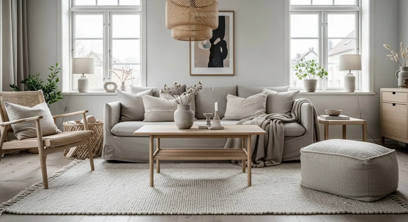 Modern interior design inspiration for a bright beige Scandinavian living room