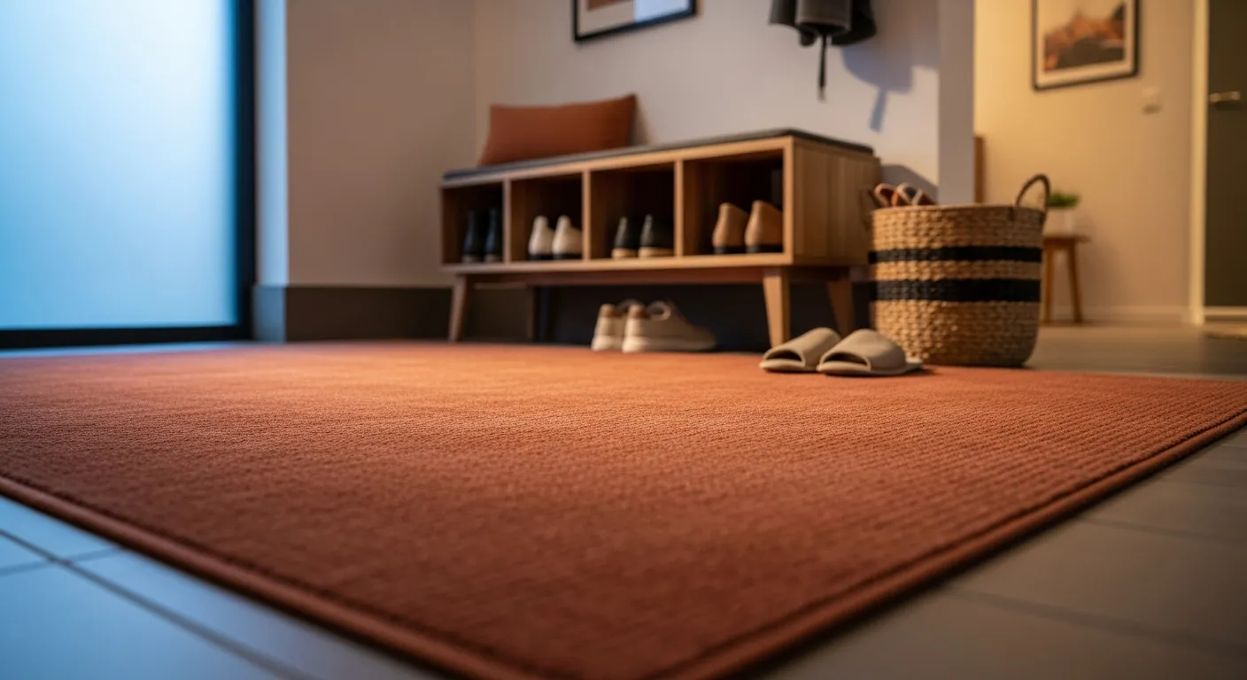 Beautiful modern entryway styling demonstrating how to perfectly style rust colored accents.
