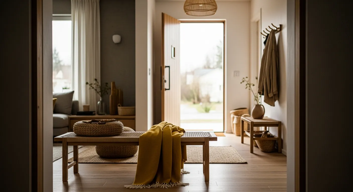 Beautifully designed Japandi style entryway inspiration showing modern interior design
