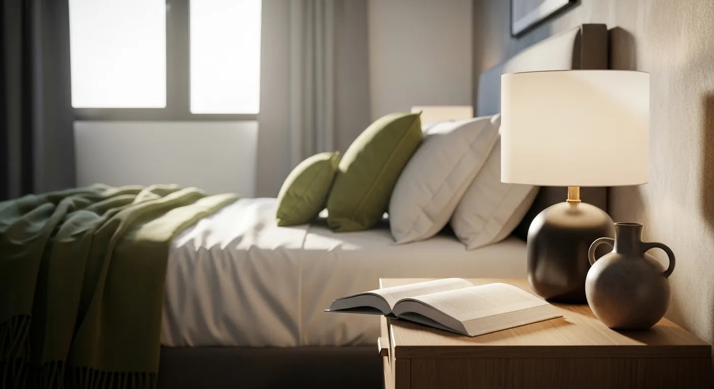 Moss green walls and minimalist furniture illustrating easy decor concepts