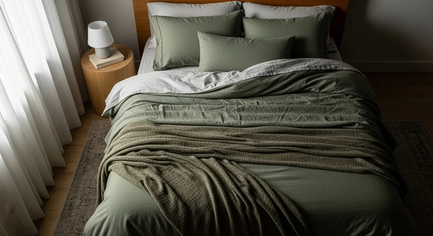 Contemporary warm wooden accents elevating moss green interiors