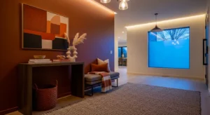 Stunning Modern Entryway Ideas: Warm Rust & Sleek Lines