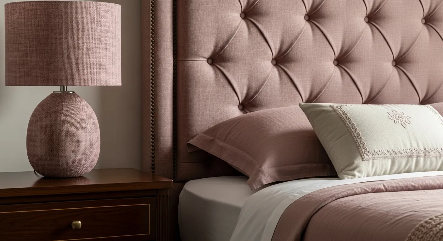 Essential furniture for Classic Luxury Bedroom ideas including a dusty rose tufted headboard