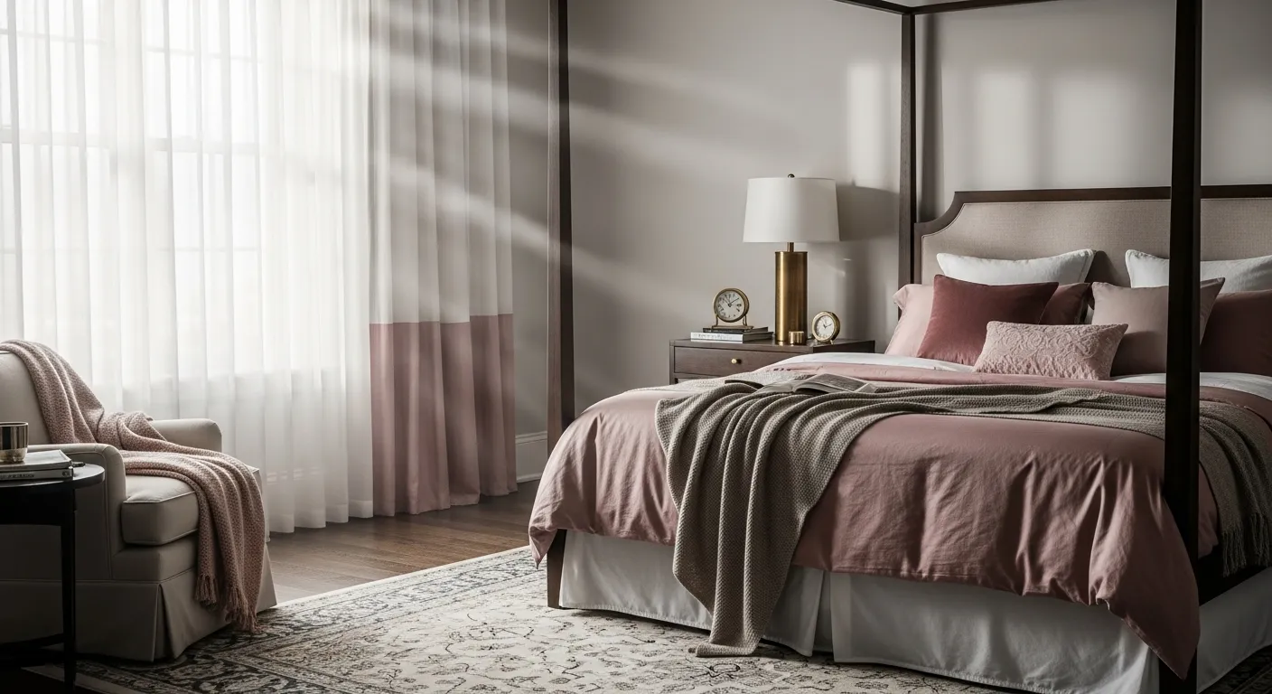 Rich architectural details in a classic luxury dusty rose bedroom