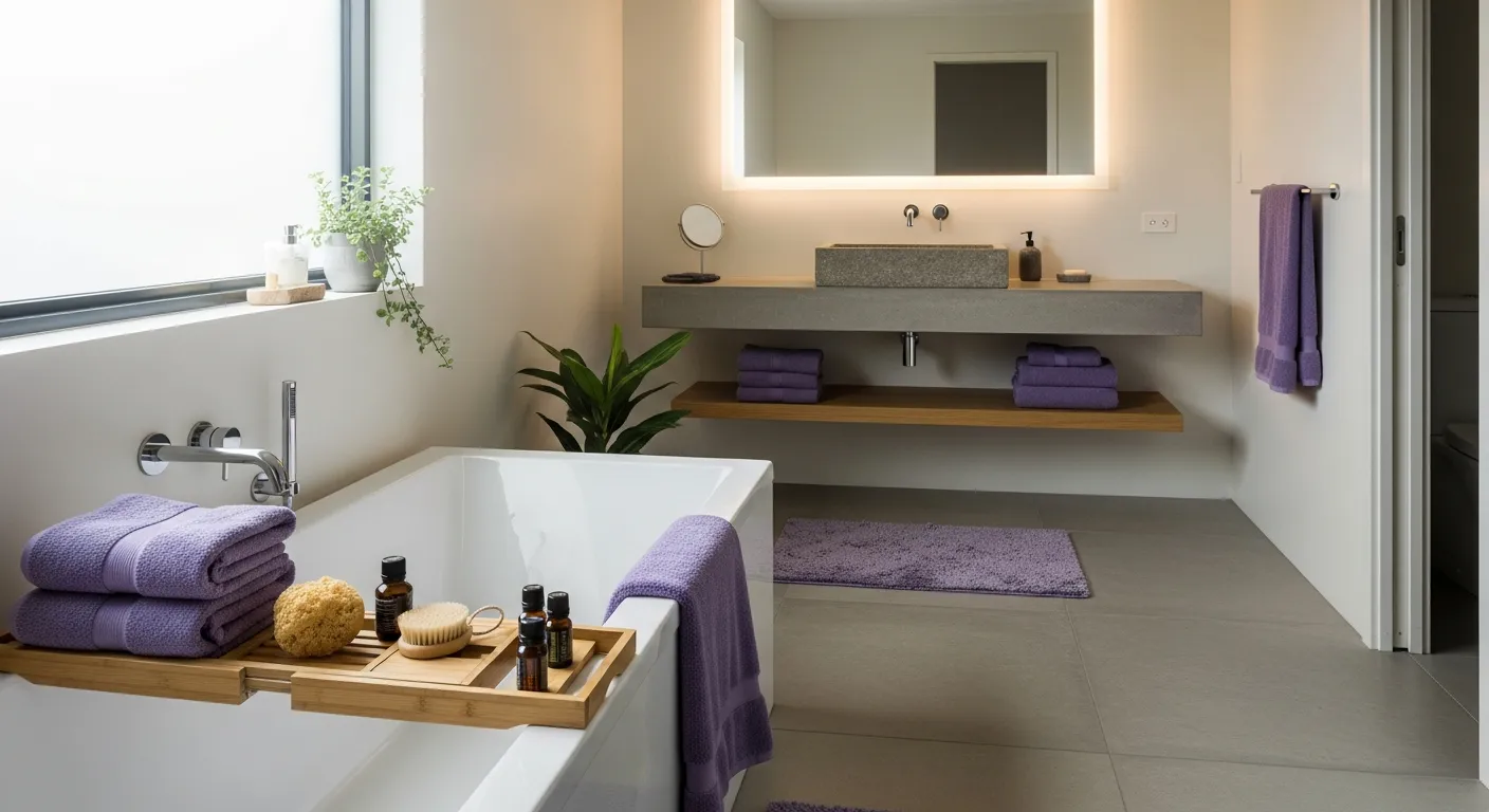 Step by step modern bathroom makeover highlighting sleek finishes and pastel accents