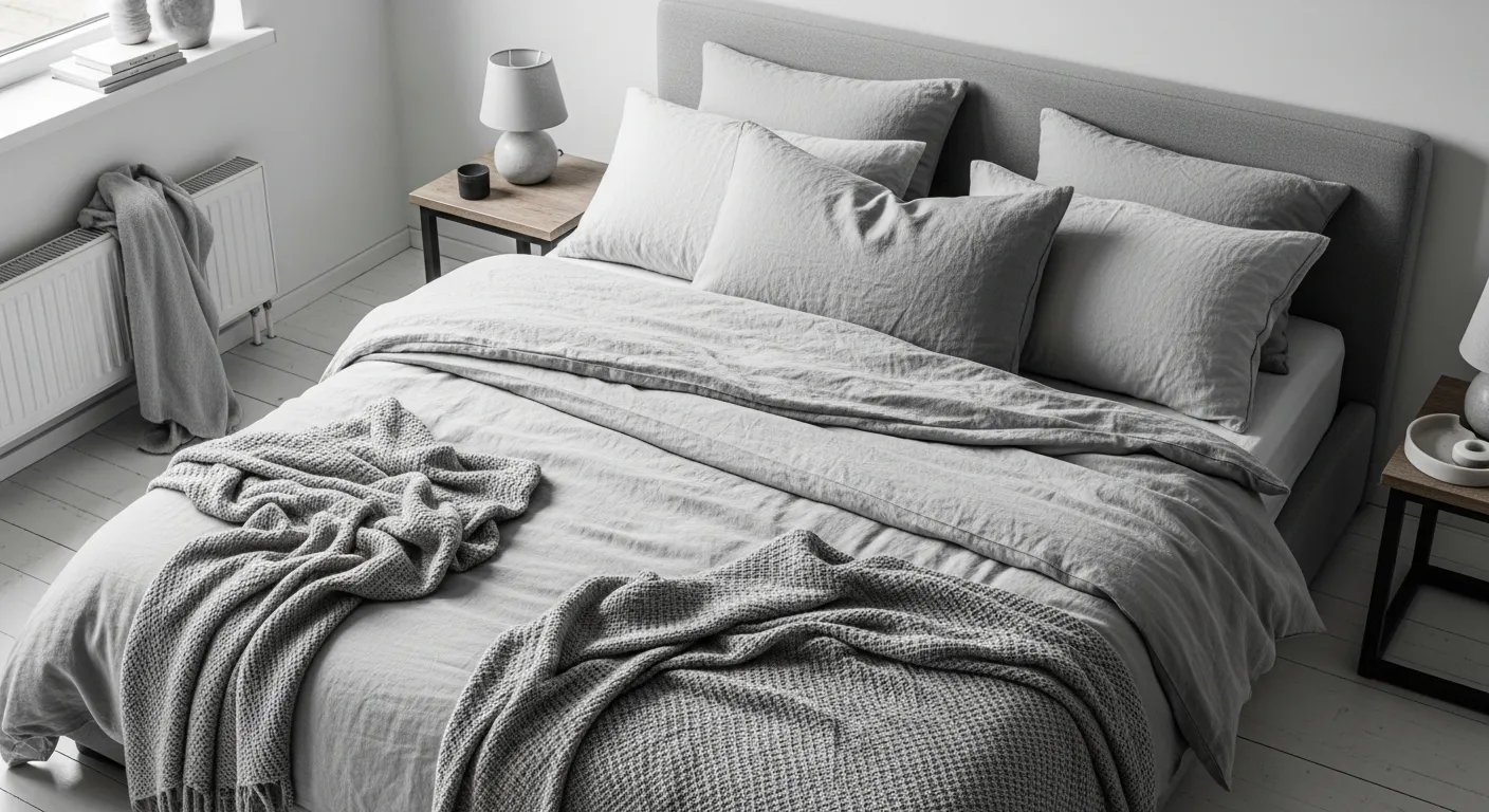Affordable and elegant styling in a serene light gray minimalist bedroom