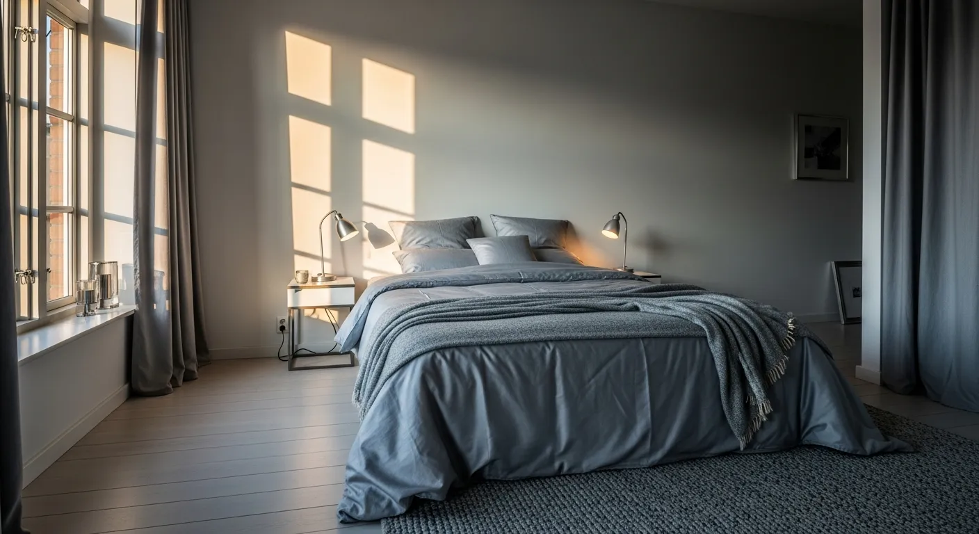 Minimalist silver bedroom featuring elegant accents, crisp white bedding, and sleek modern decor to inspire your minimalist bedroom ideas