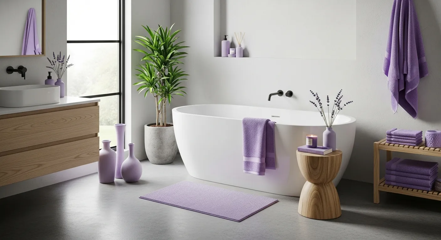 Color palette demonstration showing lavender paired with matte black and sage green