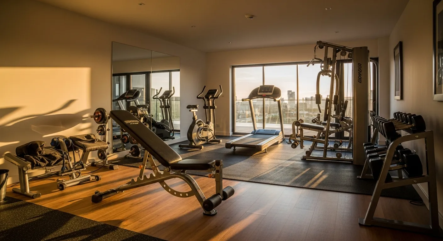 Natural light illuminating sleek silver exercise equipment