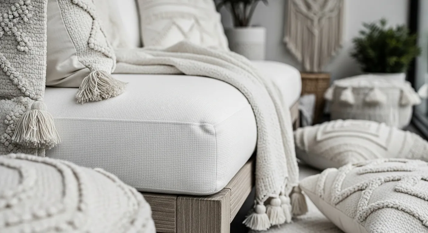 Essential rattan furniture and layered textiles for bohemian outdoor balcony ideas