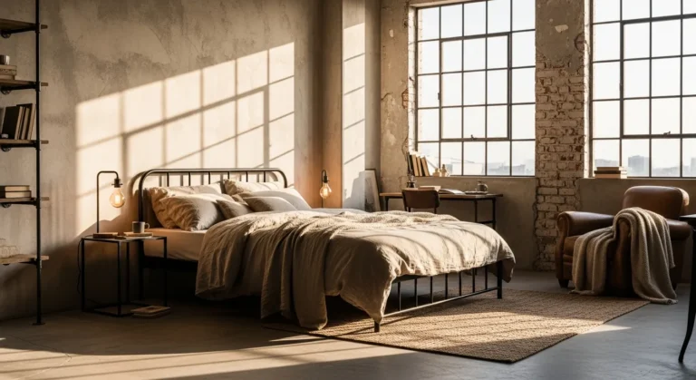 Cozy Beige Industrial Bedroom Ideas & Design Tips