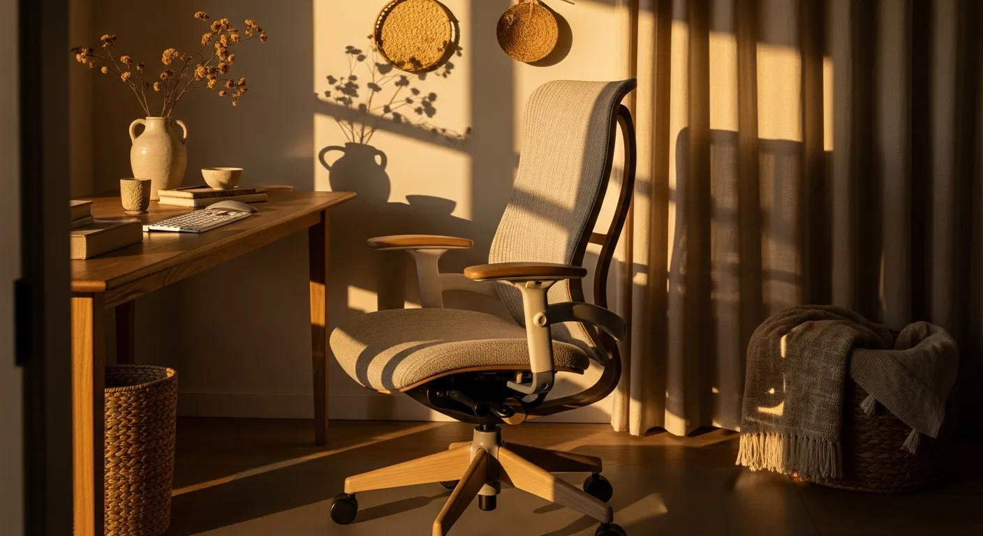 Step by step Japandi home office ideas featuring a cream desk, wooden accents, and soft natural lighting