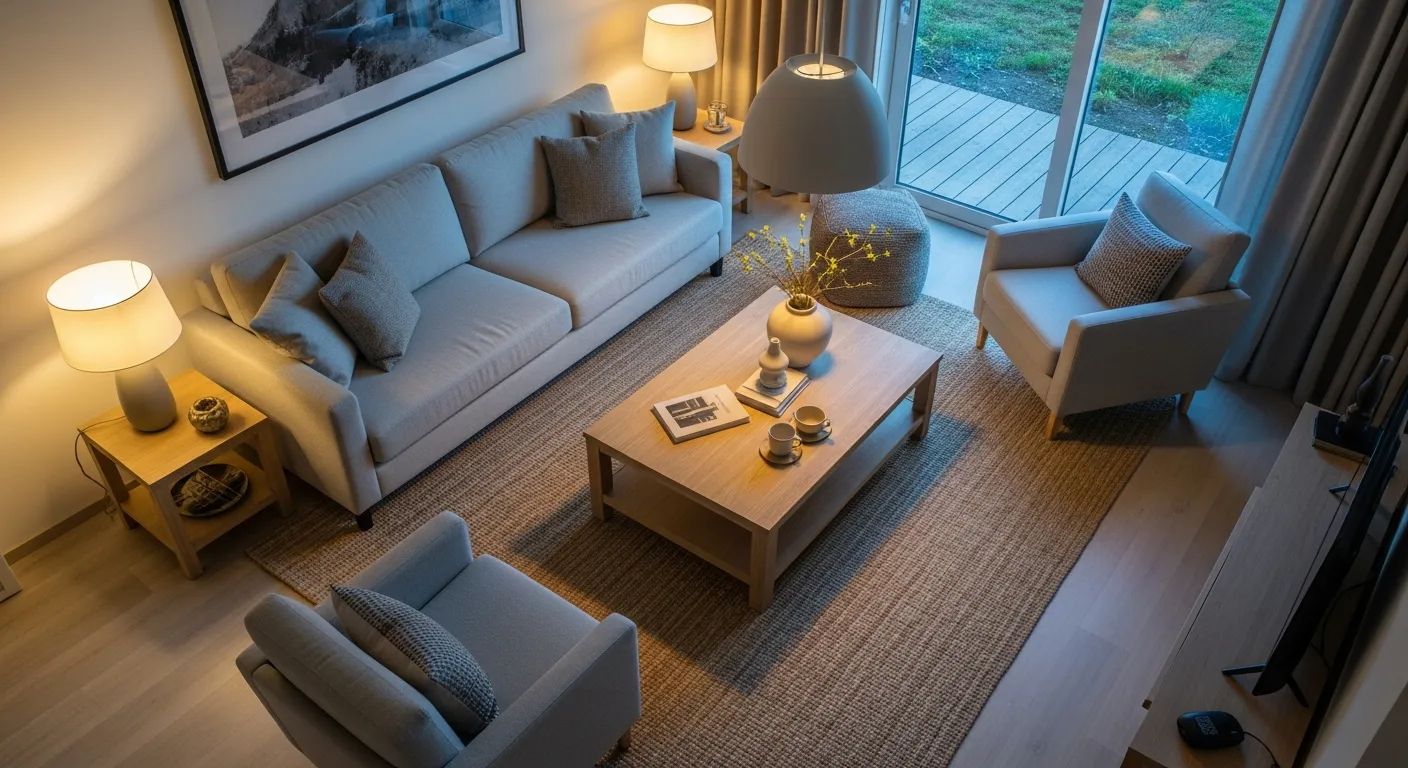 Plush textured seating in a bright light gray minimalist living room retreat