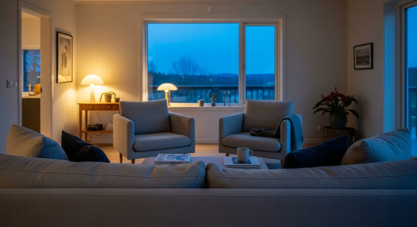 Airy light gray Scandinavian style living room with cozy textures and minimalist design