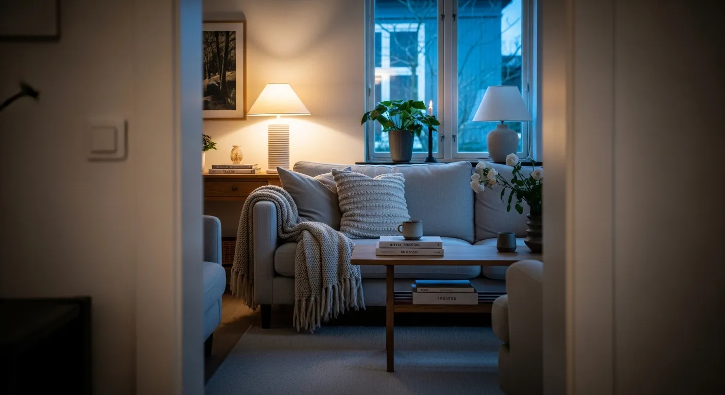 Crisp minimalist simplicity in a light gray everyday living room layout