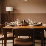 Cozy Winter Mid-Century Modern Dining Room Ideas in Warm Brown
