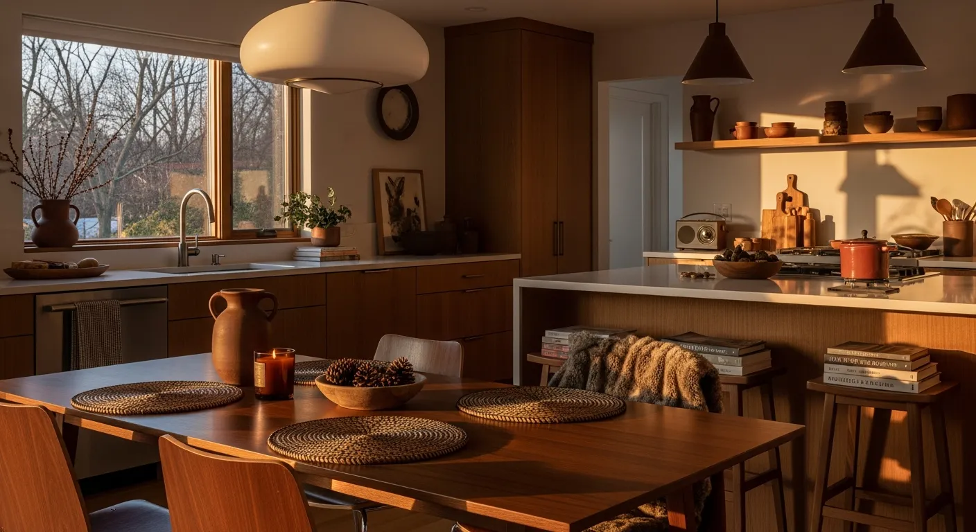 Perfect color palette combinations for a warm brown mid-century kitchen design