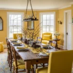 Cozy Winter Yellow Farmhouse Dining Room Ideas