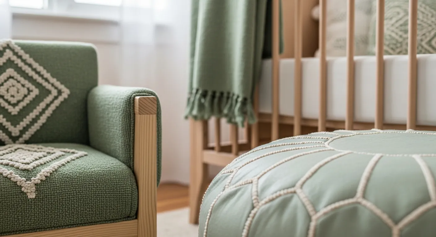 Bohemian nursery and kids room ideas featuring a natural rattan crib and woven macrame wall decor