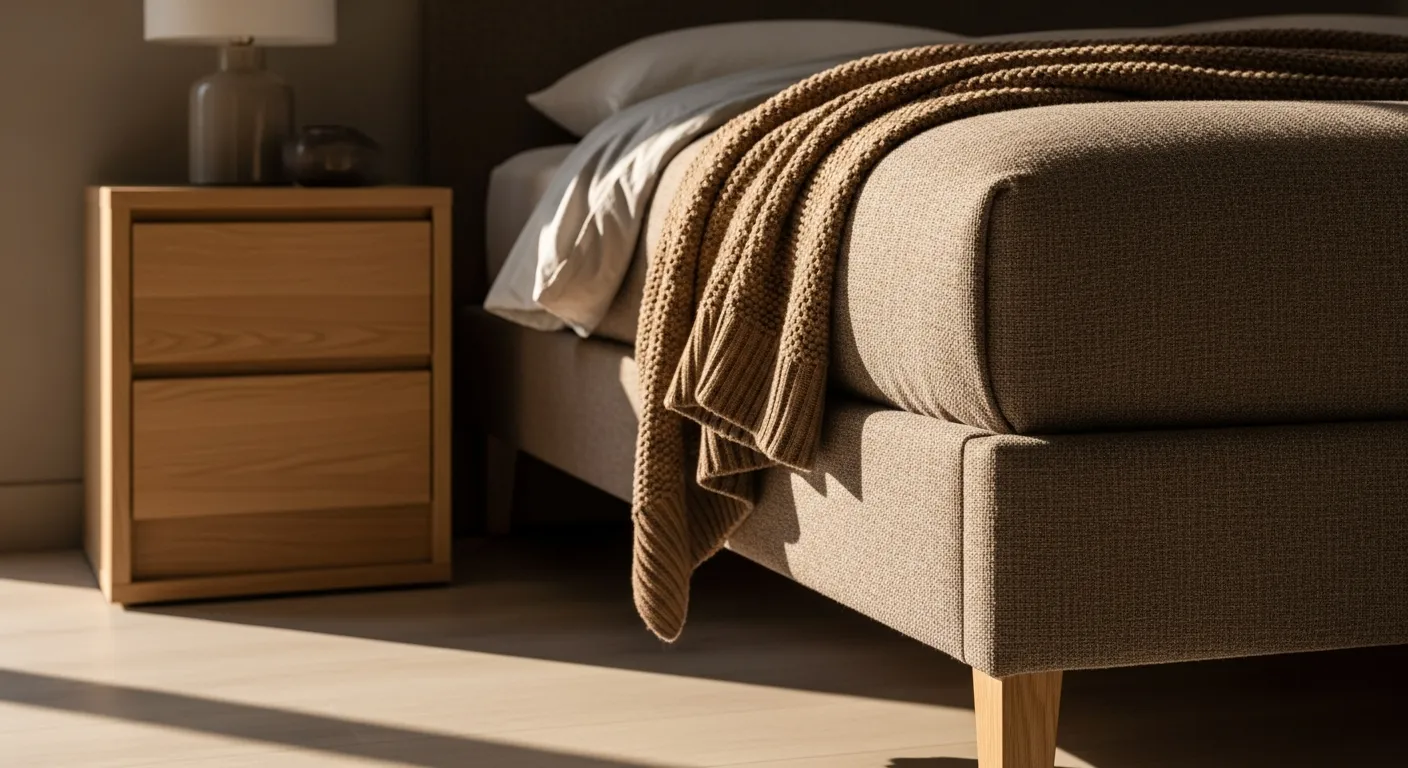 Sleek low-profile furniture showcasing warm minimalist bedroom ideas
