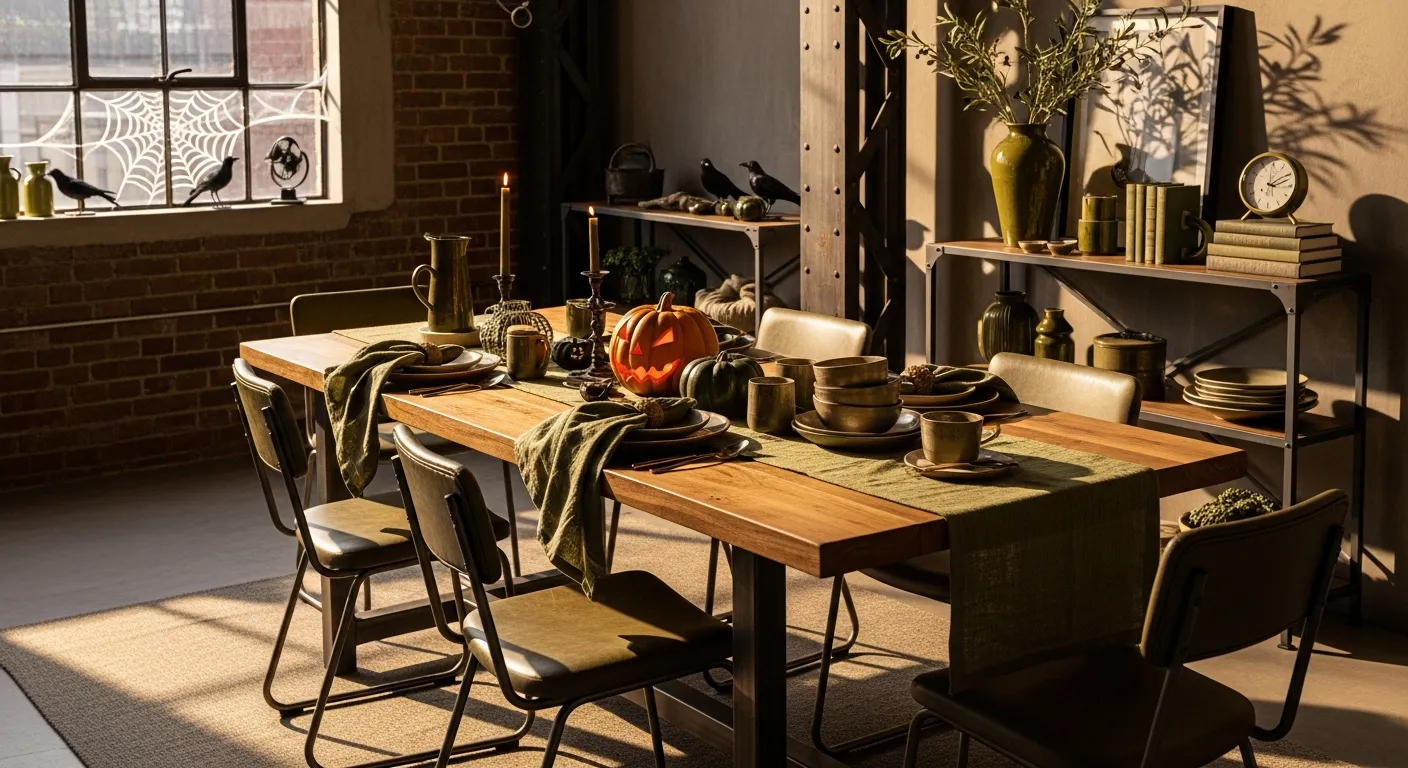 Color combinations for an olive green industrial dining space
