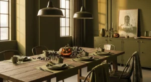 Spooky Chic: Olive Green Industrial Dining Room Ideas