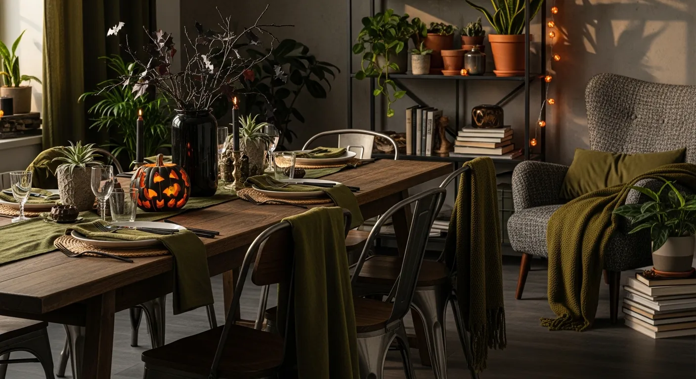 Halloween decor and styling for a spooky chic industrial dining room