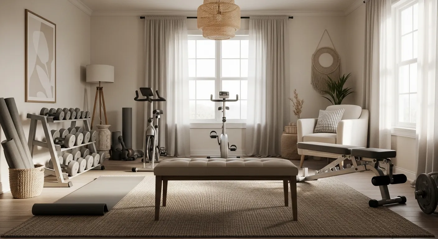 Off-white walls and sleek equipment inspiring modern home gym ideas